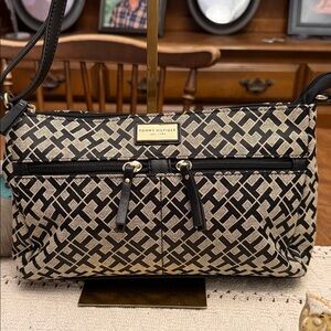 Tommy Hilfiger Black and Beige Crossbody Bag